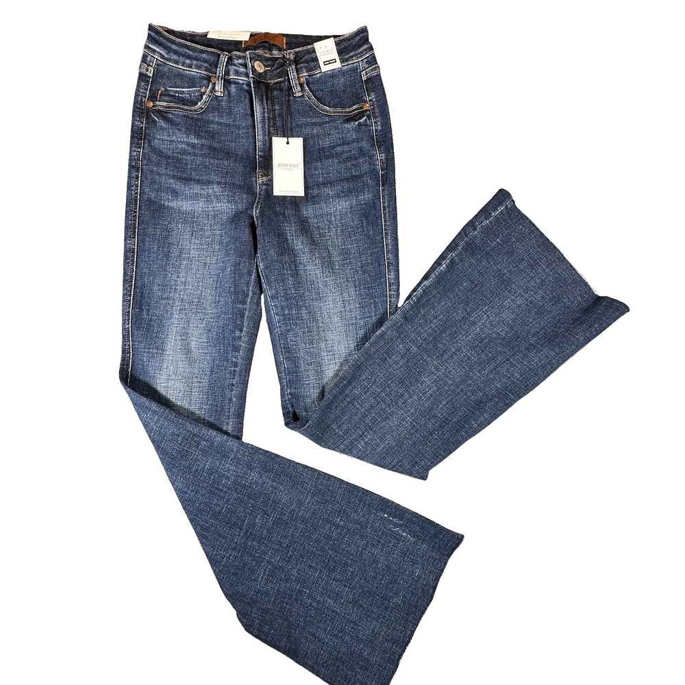 Judy Blue Women Flare Jeans Junior 5/27 High Waist Raw Hem Tummy Control Western